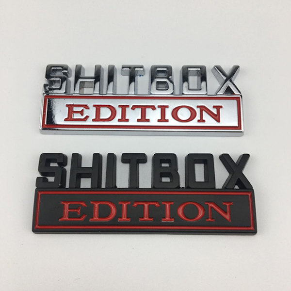1X 3D ABS-emblem SHITBOX EDITION Badge Bilsvans sidodekal Silver-Svart