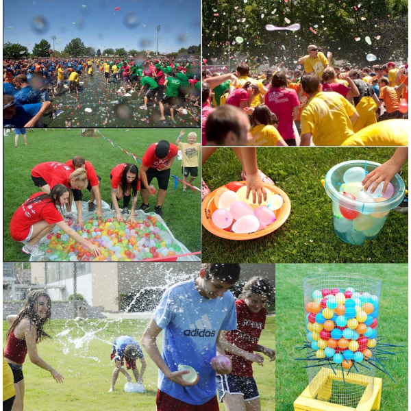 1000-pack vattenballonger i olika färger med påfyllningssatser