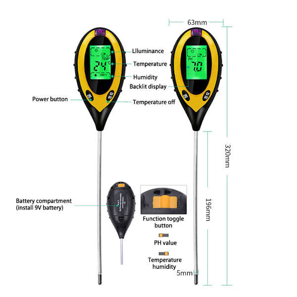 Soil PH Tester Moisture Surity Tester Soil Tester Gul One Size