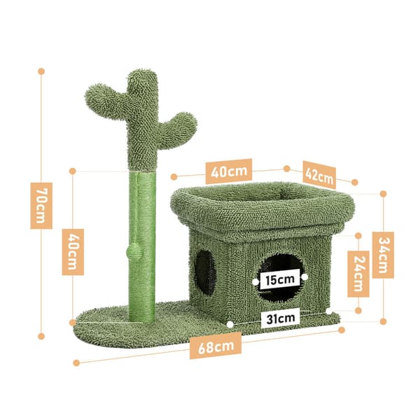 2-i-1 Cactus Cat Tree Condo med dinglande bollgrön