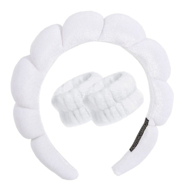 Pannband Armband Set, Spa ansiktshårband hanteras svart white
