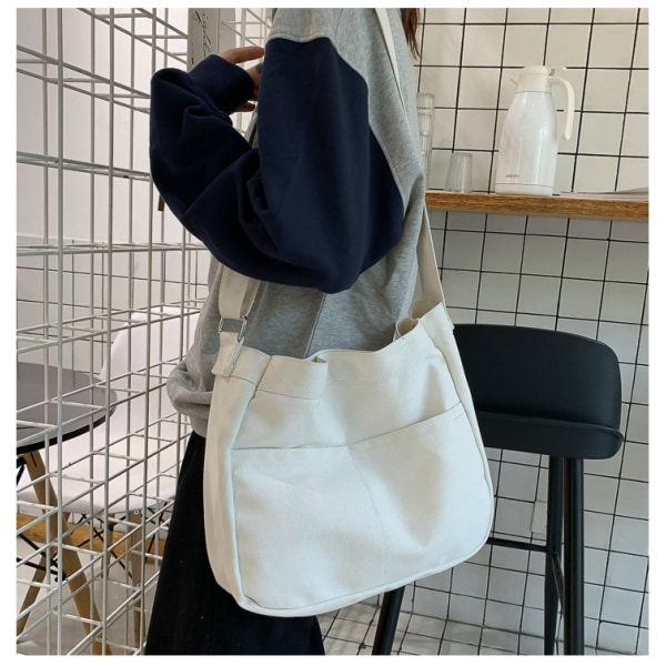 Canvasväska Fashion Messenger Bag Student axelväska vit