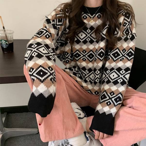 dam stickad tröja höst vinter jul pullover dam himmelsblå en one size coffee