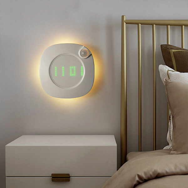 LED Digital Time Väggklocka med PIR-rörelsesensor Nattljus