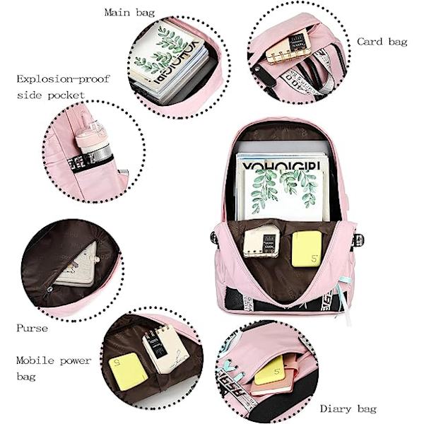 Flickryggsäck Skolväskor Nylon Vattentät (Rosa)