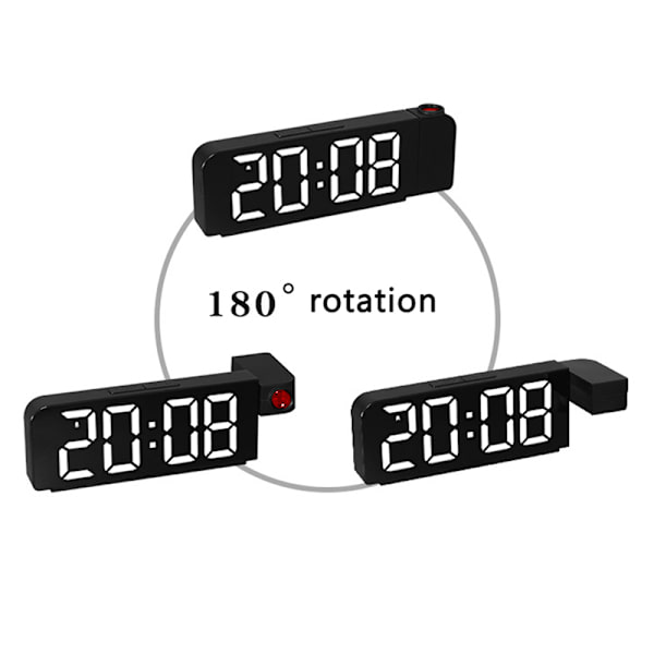 180° rotation projektion väckarklocka LED digital klocka D