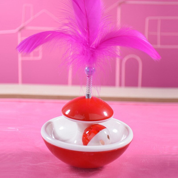 Interactive Cat Turntable Rolling Ball med Bell Toy gul red