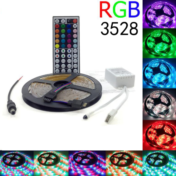 5M RGB 3528 Vattentät LED Strip Light SMD 44 Key Remote 12V