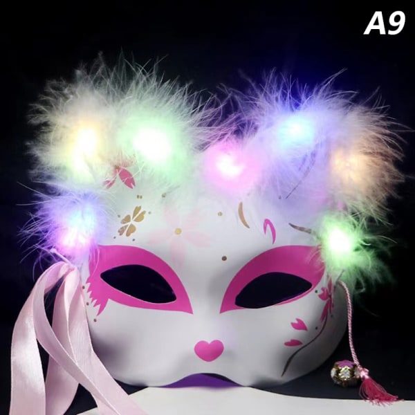 Mask Half Face Handmålad Luminous Cat Fox Mask A7 A9