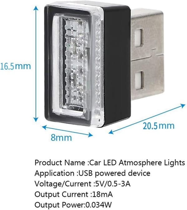 Bil USB -ljus-6PCS bil atmosfär ljus