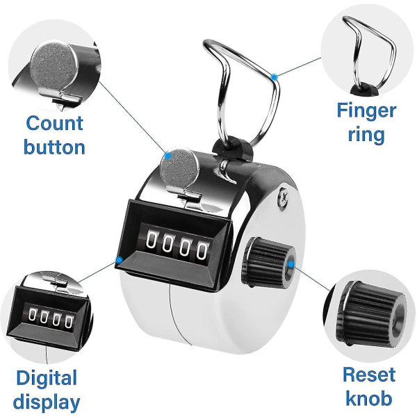 Tally Counter, 4-siffrig Clicker Counter, Metal Hand Counter