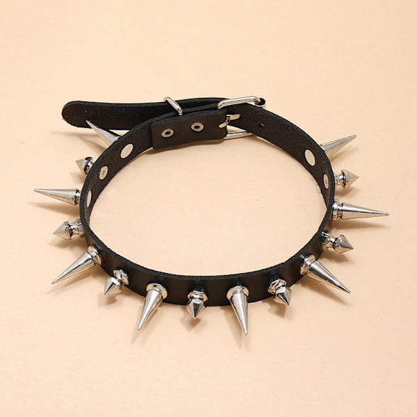 Lång Spik Choker Punk Konstläderkrage Goth Style Halsband Svart