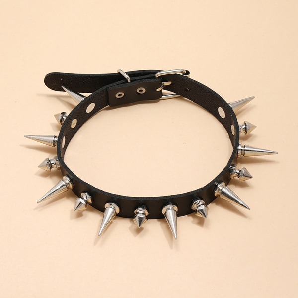 Long Spike Choker Punk konstläderkrage Goth Style halsband Svart