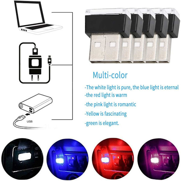 Bil USB -ljus-6PCS bil atmosfär ljus