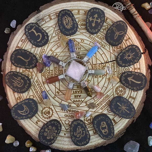 Trä Runor Sten Set Häxor Rune Set 14 ST Graverad Rune