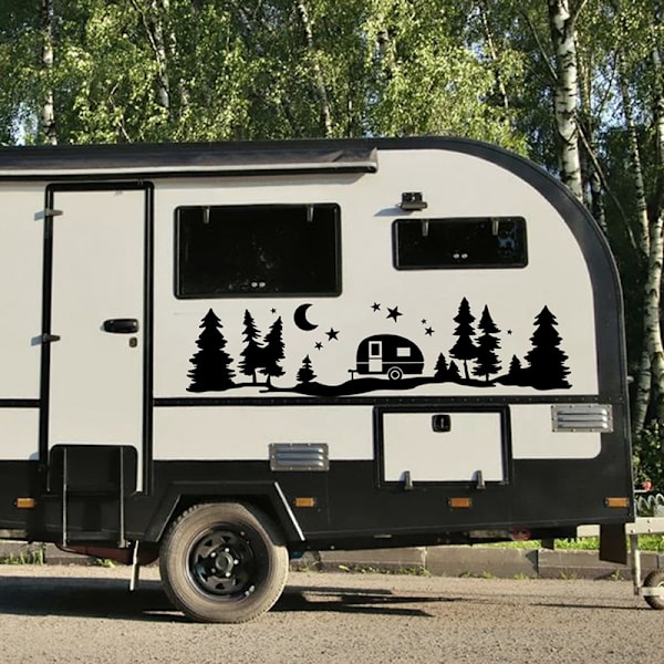 Trees Forest Vinyl Body Decal Sticker för SUV RV Van Caravan Of Black One Size