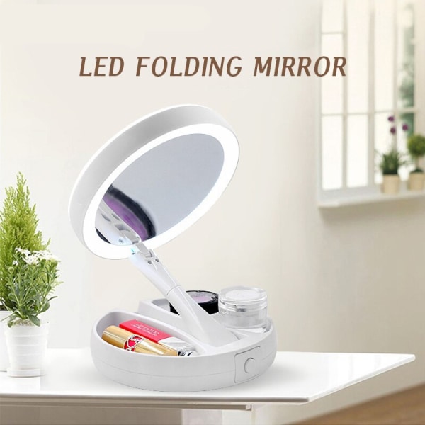 Vikbar LED-förstorande smink vit spegel vit 17*17*6cm