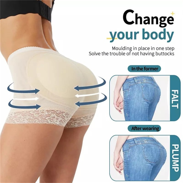 Butt Lifter Trosa Body Shaper Vadderade Lift Bum Hip Trosor Apricot S Black 2XL