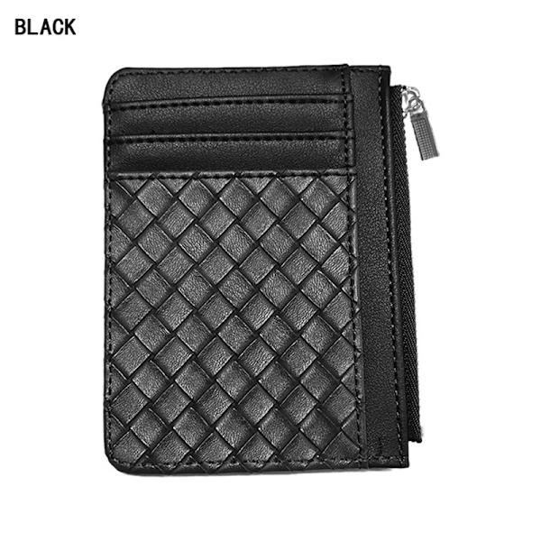 Mode PU Läder Vävd Dragkedja Plånböcker Kort Tunna Casual Card Brun Black