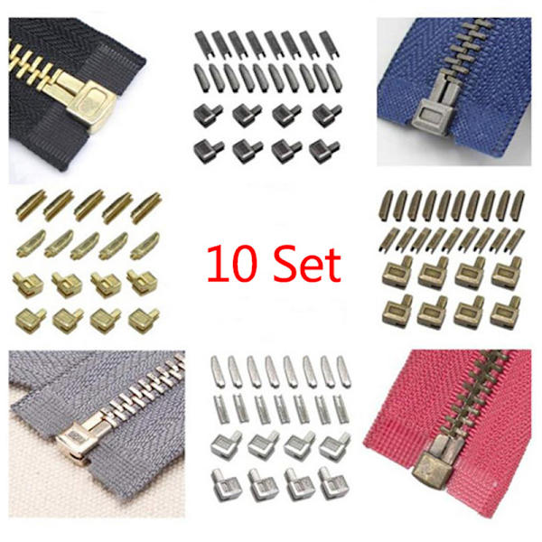 10 Set Legering Reparation Blixtlås Stopper Öppen dragkedja Gör-det-själv-sömnad Z Silver 8 Bronze 8