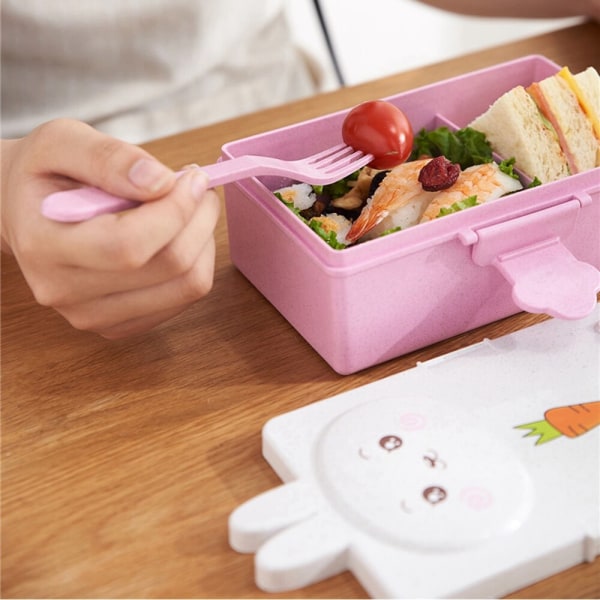 Miljövänlig tecknad kaninbjörn för barn Lunchlåda blå björn pink rabbit