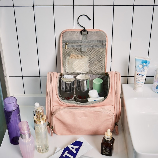 Läder Flerlagers kosmetiska väska Organizer rosa black