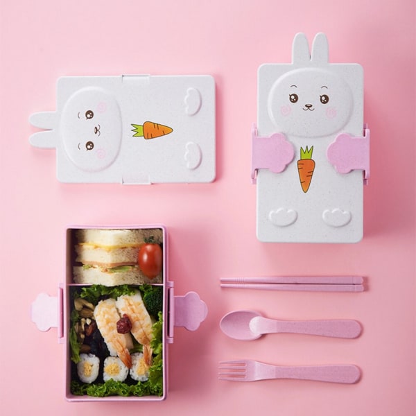 Miljövänlig tecknad kaninbjörn för barn Lunchlåda blå björn pink rabbit