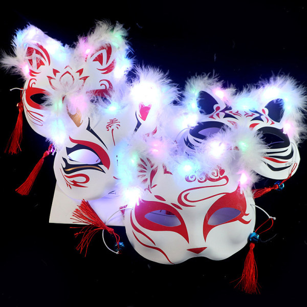Mask Half Face Handmålad Luminous Cat Fox Mask A7 A4