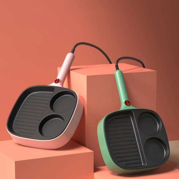 Elektrisk mini frukostmaskin stekpanna grön pink