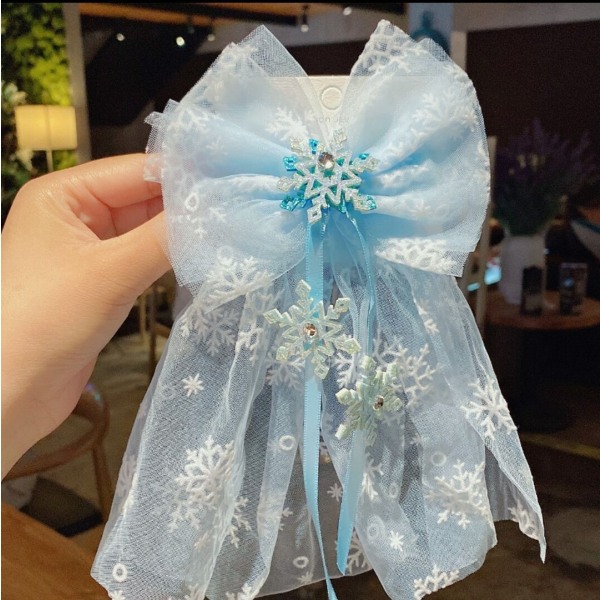 Ice Princess Crown Hårnål Snowflake Bow Band Hårnål Blue Crystal Mesh Girls Headwear Blue Crystal