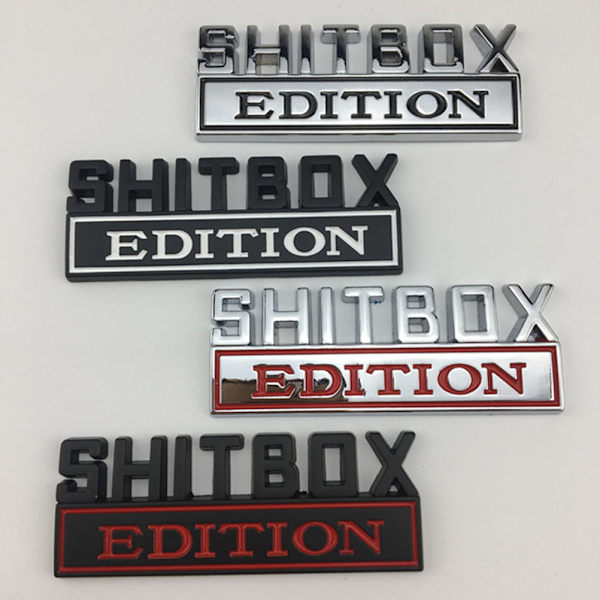 1X 3D ABS-emblem SHITBOX EDITION Badge Bilsvans sidodekal Silver-Svart