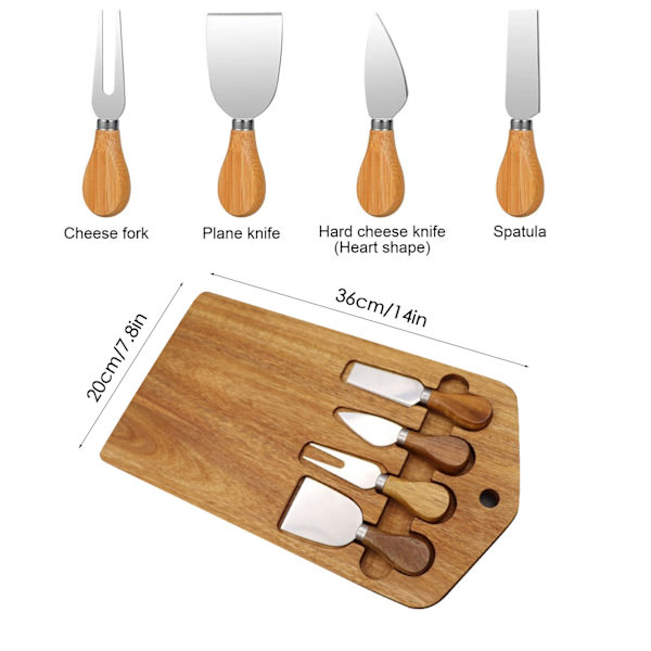 Ostbrädeknivar Set Användbara charkbrädetillbehör träfärg 36*20cm