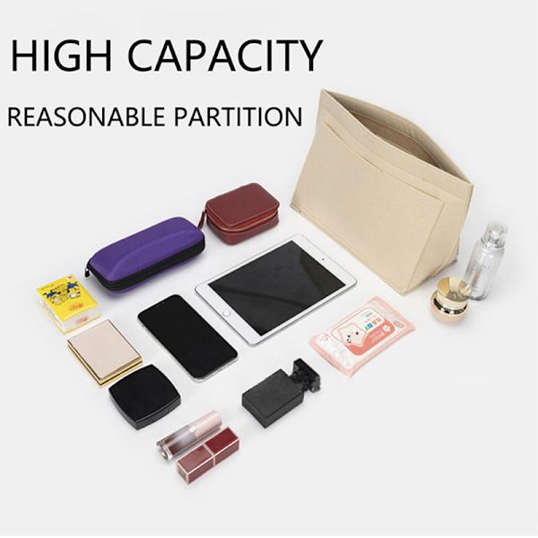 Bärbar insättningsväska för kvinnor Handväska i filttyg Handväska Organizer B Grey M Beige L