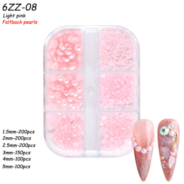 Nageldekorationer för Nail Art Halvcirkel Full Circle Färgglad Pearl Aurora 6-grid Pearl ZZ01 12g 6-grid Pearl ZZ08