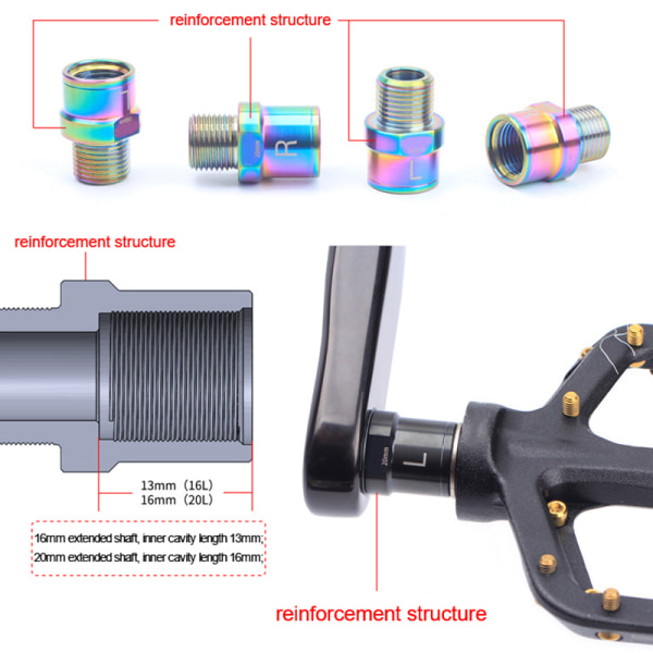Titanium cykelpedalförlängare med bricka Mountian cykel Pe Black 16mm-golden Black 16mm-rainbow