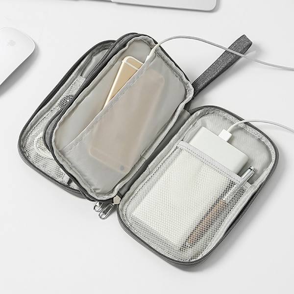 Datakabellagringsväska Dubbellager Digital USB hårddiskskydd Grön Gray