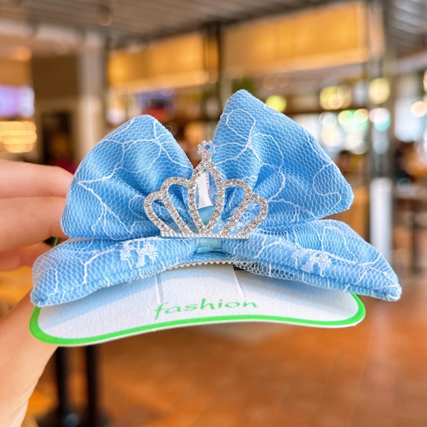 Barnspets Prinsessan Aisha Crown Bow Hårnålshuvudbonad Blue Lace Crown Bow