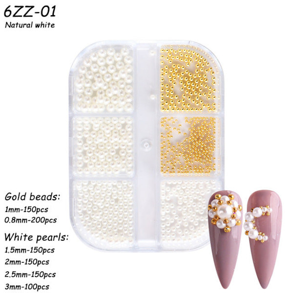 Nageldekorationer för Nail Art Halvcirkel Full Circle Färgglad Pearl Aurora 6-grid Pearl ZZ01 12g 6-grid Pearl ZZ01