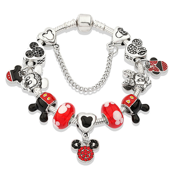 Klassisk design Röd Kristall Mickey Minnie Pendel Bead Armband 16 7