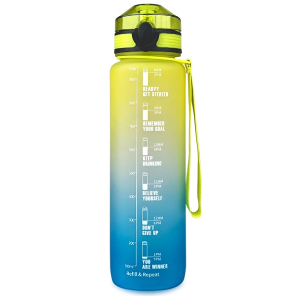 1 liter Stor Vattenflaska med Tidsmarkör Vatten Flaska Flip Lock Sportflaska Lila-Blå Grey