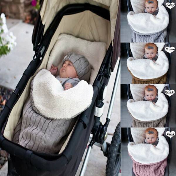 Vintervagn Varmstickad krok Sovsäck brun gray