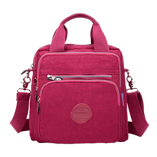 Casual nylon , resväska med stor kapacitet, vattentät handväska, 2-vägs slitage Black Fuchsia