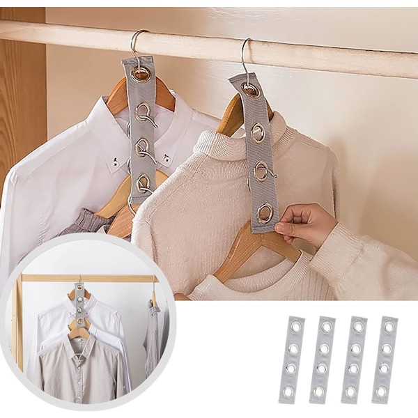 4 STK Closet Hanger Connector Extender, Grå