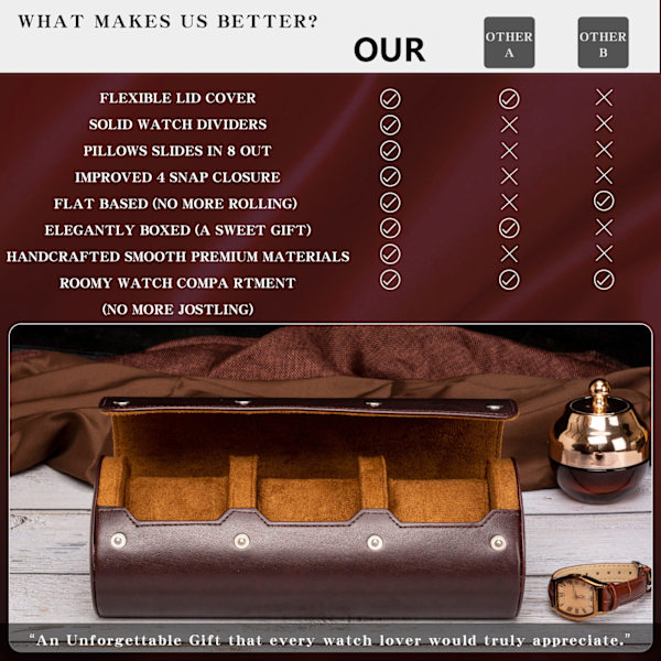 Watch Box Cow Leather Travel Wrist Smycken Förvaring brun 24,5×10,2×7,3CM brown