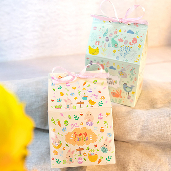 12 st påsk presentförpackningar Tecknade djur papperskartong med band 10,5x7x5cm