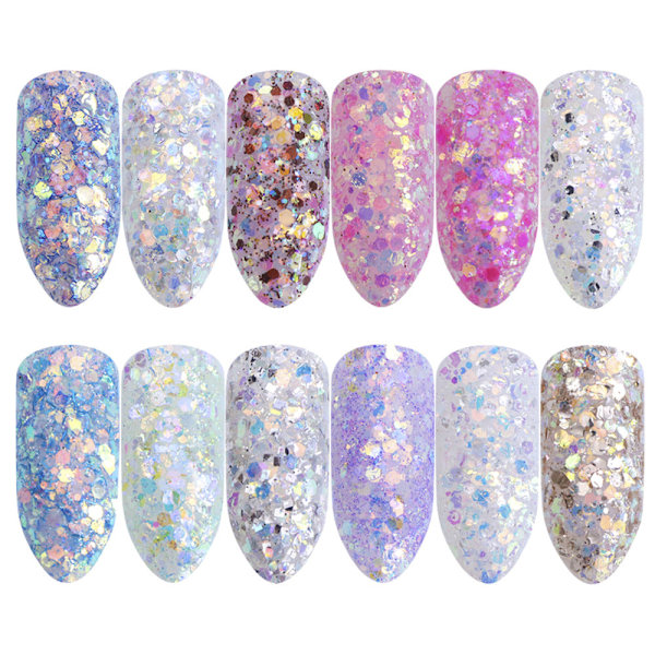 Nageldekorationer för nail art 12-rutnätsförpackade godisfärger som matchar små sexkantiga fragment T-1(12 grid-T Färgmatchning) Paljetter