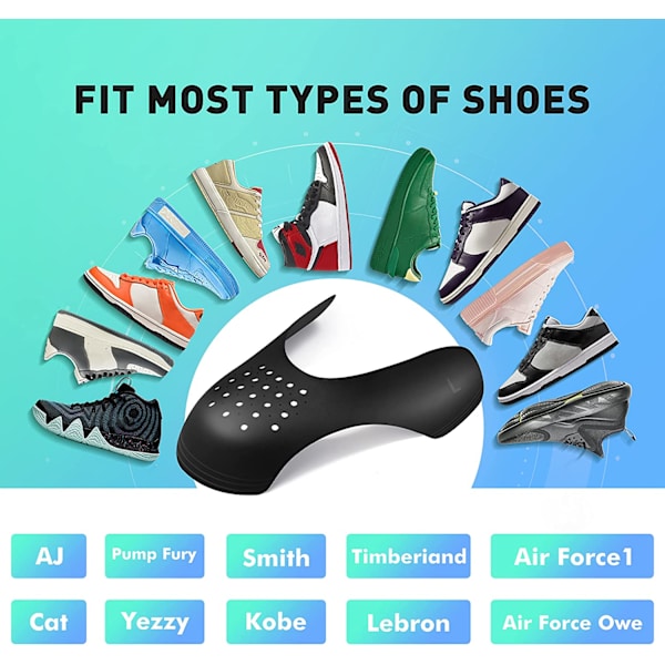 3 par Skrynkskydd Skoveckskydd Lämplig för de flesta sneakers, Skrynkskydd Anti Sneakerveck Black Large size (40-46)