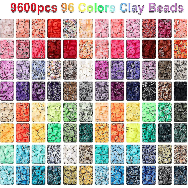 9600st lerpärlor för smyckestillverkning, 96 färger spacer