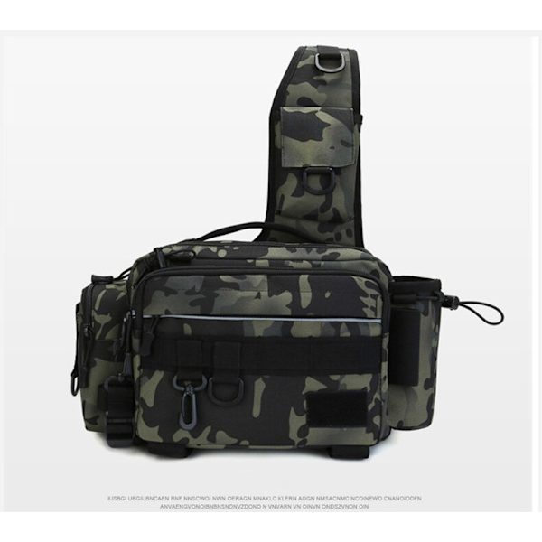 Multifunktionell lutande axelväska för fiske brown dark night camo