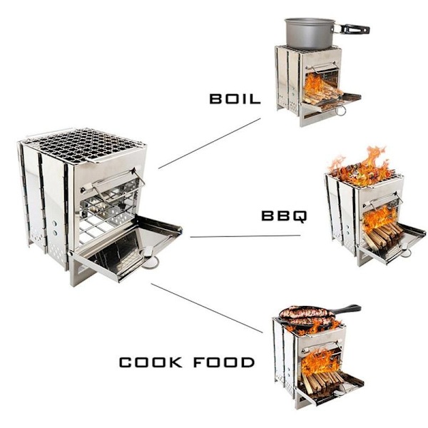 Fyrkantig vedspis i stål. Bärbar utomhusgrill 1st 1pc